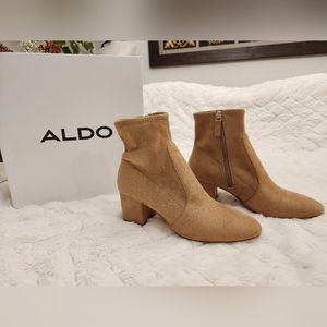 NEW ALDO EOWAODIA SOCK BOOTIE IN LIGHT BEIGE, SIZE 7